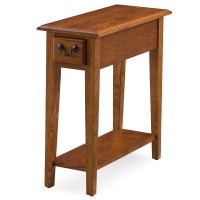 Leick Home 9017Med One Drawer Narrow Side Table With Shelf Hand Applied Rustic Oak Finish 10 In X 24 In X 24 In