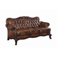 Elegant and classically designed stationary sofa collection upholstered in tri-tone hand rubbed leatherTop grain leather match splitButton tufted back cushionIndividually applied antique brass nailheadsOrnate decorative trim and cabriole legs finished in 