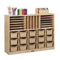 Ecr4Kids Multi-Section Mobile Storage Cabinet, Classroom Furniture, Natural