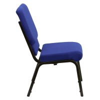 Hercules Series 18.5''W Stacking Church Chair In Navy Blue Fabric - Gold Vein Frame