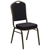 Flash Furniture Hercules Series Crown Back Stacking Banquet Chair In Black Patterned Fabric - Gold Vein Frame