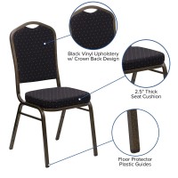 Flash Furniture Hercules Series Crown Back Stacking Banquet Chair In Black Patterned Fabric - Gold Vein Frame