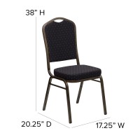 Flash Furniture Hercules Series Crown Back Stacking Banquet Chair In Black Patterned Fabric - Gold Vein Frame