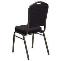 Flash Furniture Hercules Series Crown Back Stacking Banquet Chair In Black Patterned Fabric - Gold Vein Frame