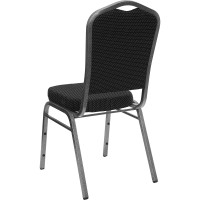 Hercules Series Crown Back Stacking Banquet Chair In Black Dot Patterned Fabric - Silver Vein Frame