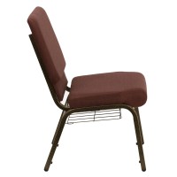 Flash Furniture Hercules Series 18.5''W Church Chair In Brown Fabric With Cup Book Rack - Gold Vein Frame