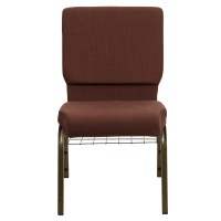 Flash Furniture Hercules Series 18.5''W Church Chair In Brown Fabric With Cup Book Rack - Gold Vein Frame