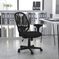 Flash Furniture Y-Go Office Chair Mid-Back Black Mesh Swivel Task Office Chair With Arms