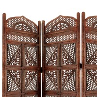 Traditional Four Panel Wooden Room Divider with Hand carved Details, Antique Brown(D0102H7F6H2)
