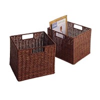 Winsome Wood Leo Wood 4 Tier Storage Shelf with 4 Small Rattan Baskets