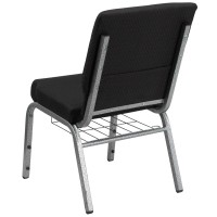 Flash Furniture Hercules Series 18.5''W Church Chair In Black Patterned Fabric With Cup Book Rack - Silver Vein Frame