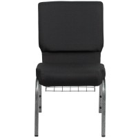 Flash Furniture Hercules Series 18.5''W Church Chair In Black Patterned Fabric With Cup Book Rack - Silver Vein Frame