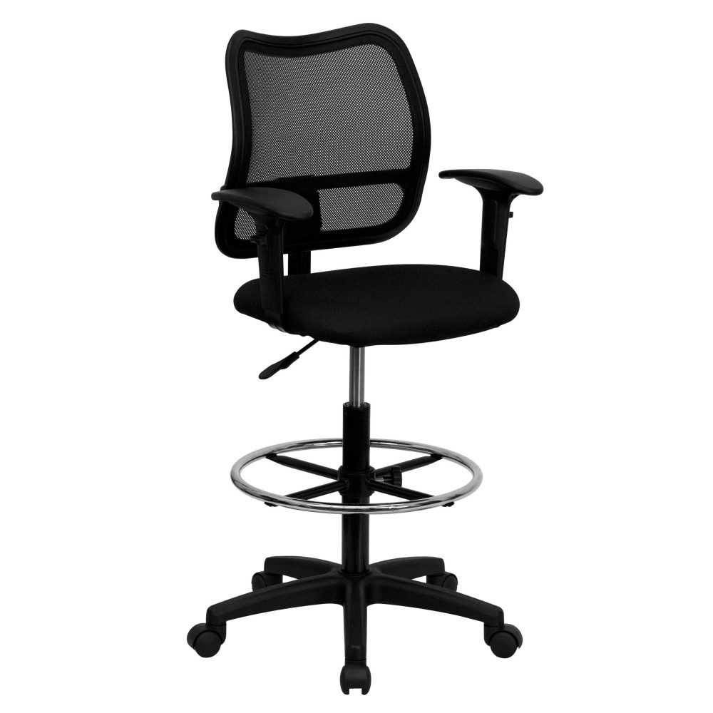 Flash Furniture Elaine Mid-Back Black Mesh Drafting Chair With Adjustable Arms