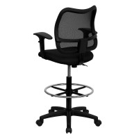 Flash Furniture Elaine Mid-Back Black Mesh Drafting Chair With Adjustable Arms