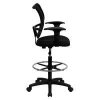 Flash Furniture Elaine Mid-Back Black Mesh Drafting Chair With Adjustable Arms