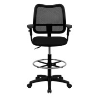 Flash Furniture Elaine Mid-Back Black Mesh Drafting Chair With Adjustable Arms