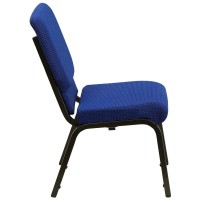 Hercules Series 18.5''W Stacking Church Chair In Navy Blue Patterned Fabric - Gold Vein Frame