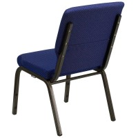 Hercules Series 18.5''W Stacking Church Chair In Navy Blue Patterned Fabric - Gold Vein Frame