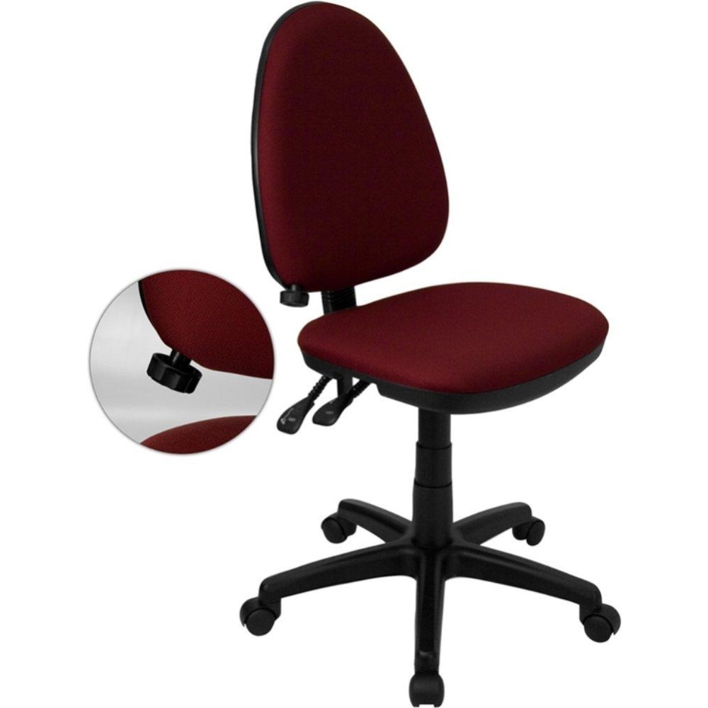 Flash Furniture Mid-Back Burgundy Fabric Multifunction Swivel Ergonomic Task Office Chair With Adjustable Lumbar Support