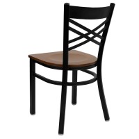 HERCULES Series Black ''X'' Back Metal Restaurant Chair - Cherry Wood Seat