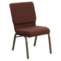 Flash Furniture Hercules Series 18.5''W Stacking Church Chair In Brown Fabric - Gold Vein Frame