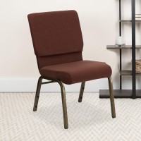 Flash Furniture Hercules Series 18.5''W Stacking Church Chair In Brown Fabric - Gold Vein Frame