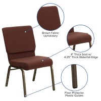 Flash Furniture Hercules Series 18.5''W Stacking Church Chair In Brown Fabric - Gold Vein Frame