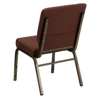 Flash Furniture Hercules Series 18.5''W Stacking Church Chair In Brown Fabric - Gold Vein Frame