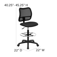 Flash Furniture Elaine Mid-Back Black Mesh Drafting Chair