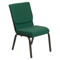 Hercules Series 18.5''W Stacking Church Chair In Green Patterned Fabric - Gold Vein Frame