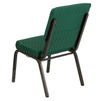 Hercules Series 18.5''W Stacking Church Chair In Green Patterned Fabric - Gold Vein Frame