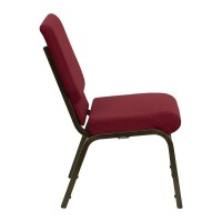 Hercules Series 18.5''W Stacking Church Chair In Burgundy Fabric - Gold Vein Frame