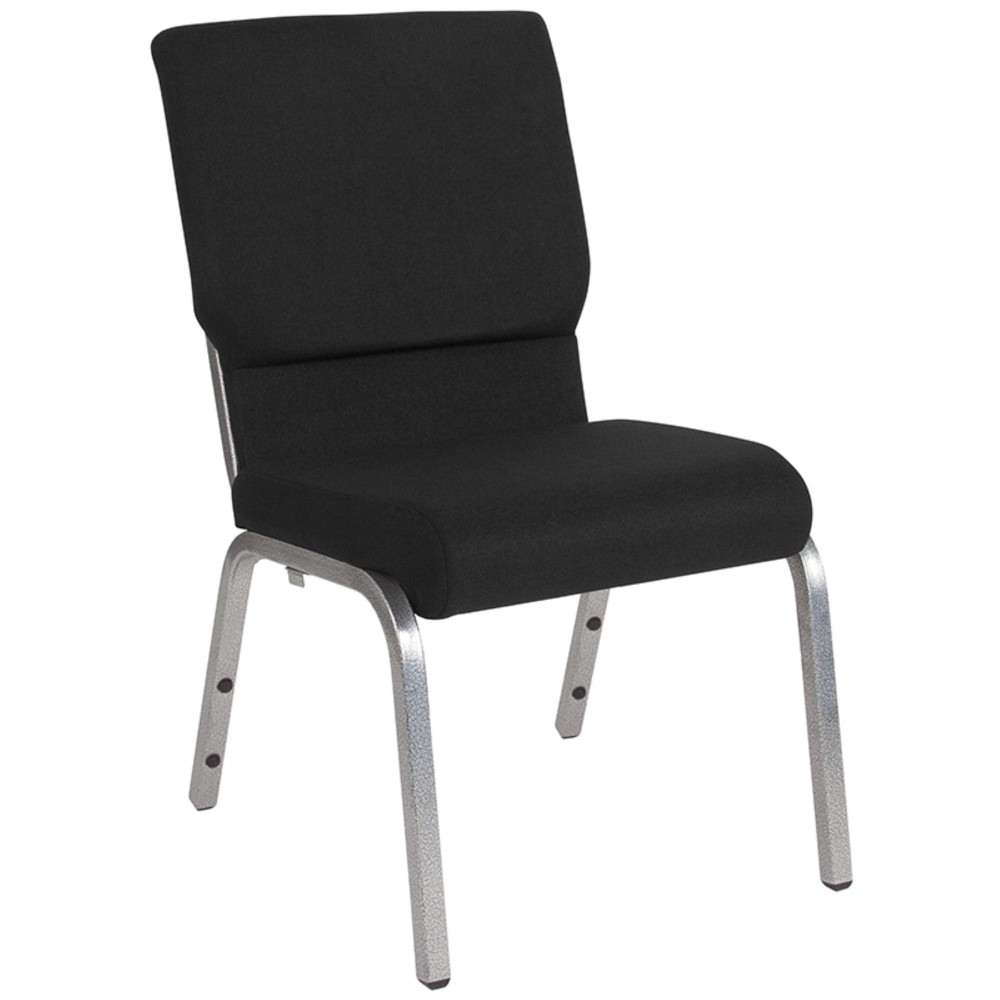 Hercules Series 18.5''W Stacking Church Chair In Black Fabric - Silver Vein Frame