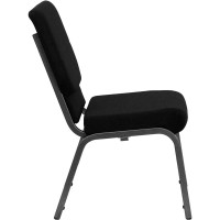 Hercules Series 18.5''W Stacking Church Chair In Black Fabric - Silver Vein Frame