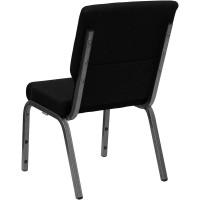 Hercules Series 18.5''W Stacking Church Chair In Black Fabric - Silver Vein Frame