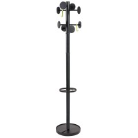 Alba Coat Stand With Umbrella Holder, 70-Inch Height, 8 Knobs, Black (Pmstan3N)