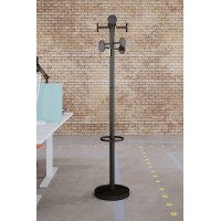 Alba Coat Stand With Umbrella Holder, 70-Inch Height, 8 Knobs, Black (Pmstan3N)