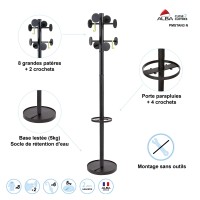 Alba Coat Stand With Umbrella Holder, 70-Inch Height, 8 Knobs, Black (Pmstan3N)