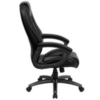 High Back Black Leathersoft Executive Swivel Ergonomic Office Chair With Deep Curved Lumbar And Arms