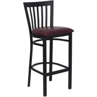 HERCULES Series Black School House Back Metal Restaurant Barstool - Burgundy Vinyl Seat