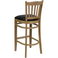 Flash Furniture Hercules Series Vertical Slat Back Mahogany Wood Restaurant Barstool - Black Vinyl Seat