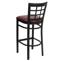 HERCULES Series Black Window Back Metal Restaurant Barstool - Burgundy Vinyl Seat