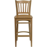 Flash Furniture Hercules Series Vertical Slat Back Natural Wood Restaurant Barstool