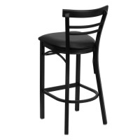 HERCULES Series Black Two-Slat Ladder Back Metal Restaurant Barstool - Black Vinyl Seat