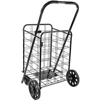 Ath Large Deluxe Rolling Utility / Shopping Cart - Stowable Folding Heavy Duty Cart With Rubber Wheels For Haul Laundry, Groceries, Toys, Sports Equipment, (Black, Xl)