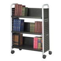 Safco Products Scoot Single-Sided Book Cart 5336Bl Black, Swivel Wheels, 3 Slanted Shelves