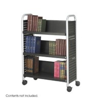 Safco Products Scoot Single-Sided Book Cart 5336Bl Black, Swivel Wheels, 3 Slanted Shelves