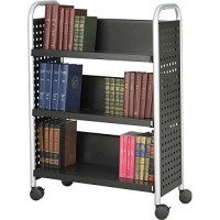 Safco Products Scoot Single-Sided Book Cart 5336Bl Black, Swivel Wheels, 3 Slanted Shelves