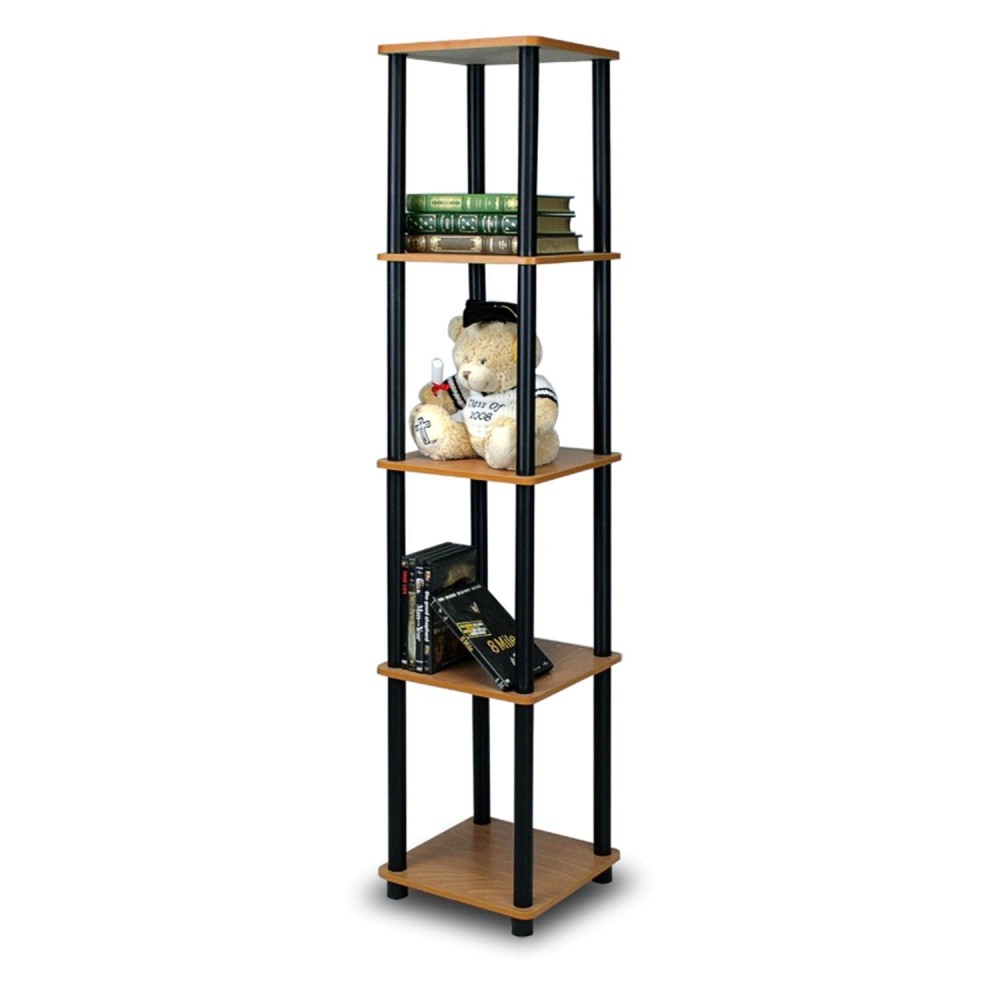 FURINNO TurnNTube 5Tier corner Square Rack Display Shelf Round Light cherryBlack