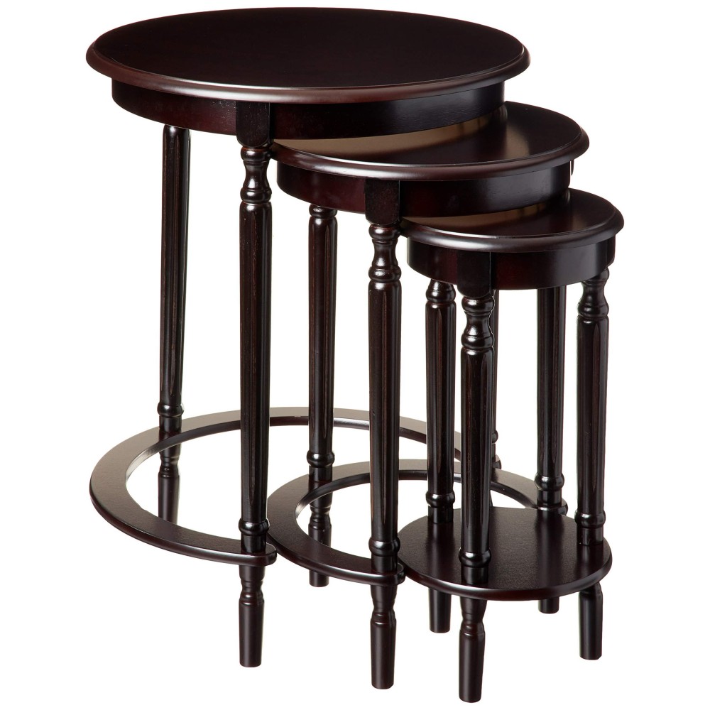 Frenchi Furniture Set of 3 Round Nesting Tables in Cherry Finish